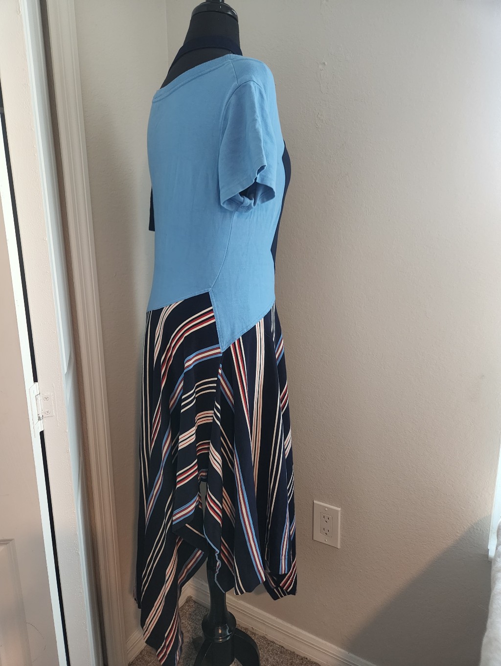 Monse Navy And Light Blue Asymmetrical Striped Handkerchief Dress — image 6 of 8